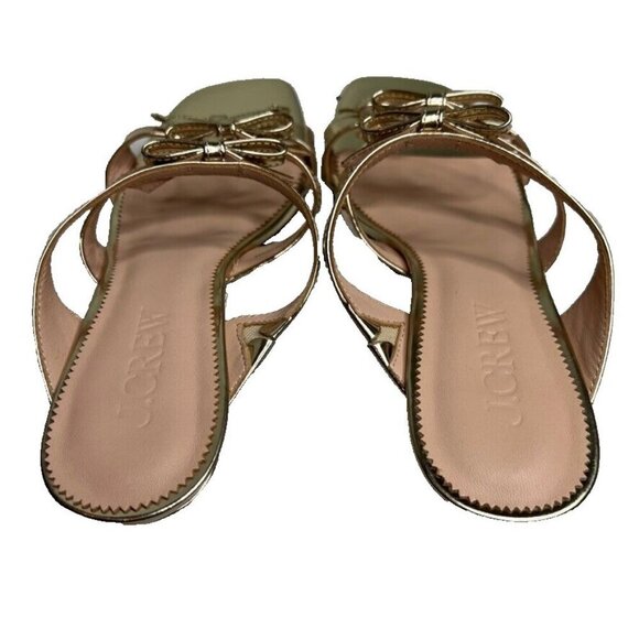J.Crew Zadie Bow-Strap Heels Metallic Leather Gold Size 7 BV717 - Picture 5 of 8